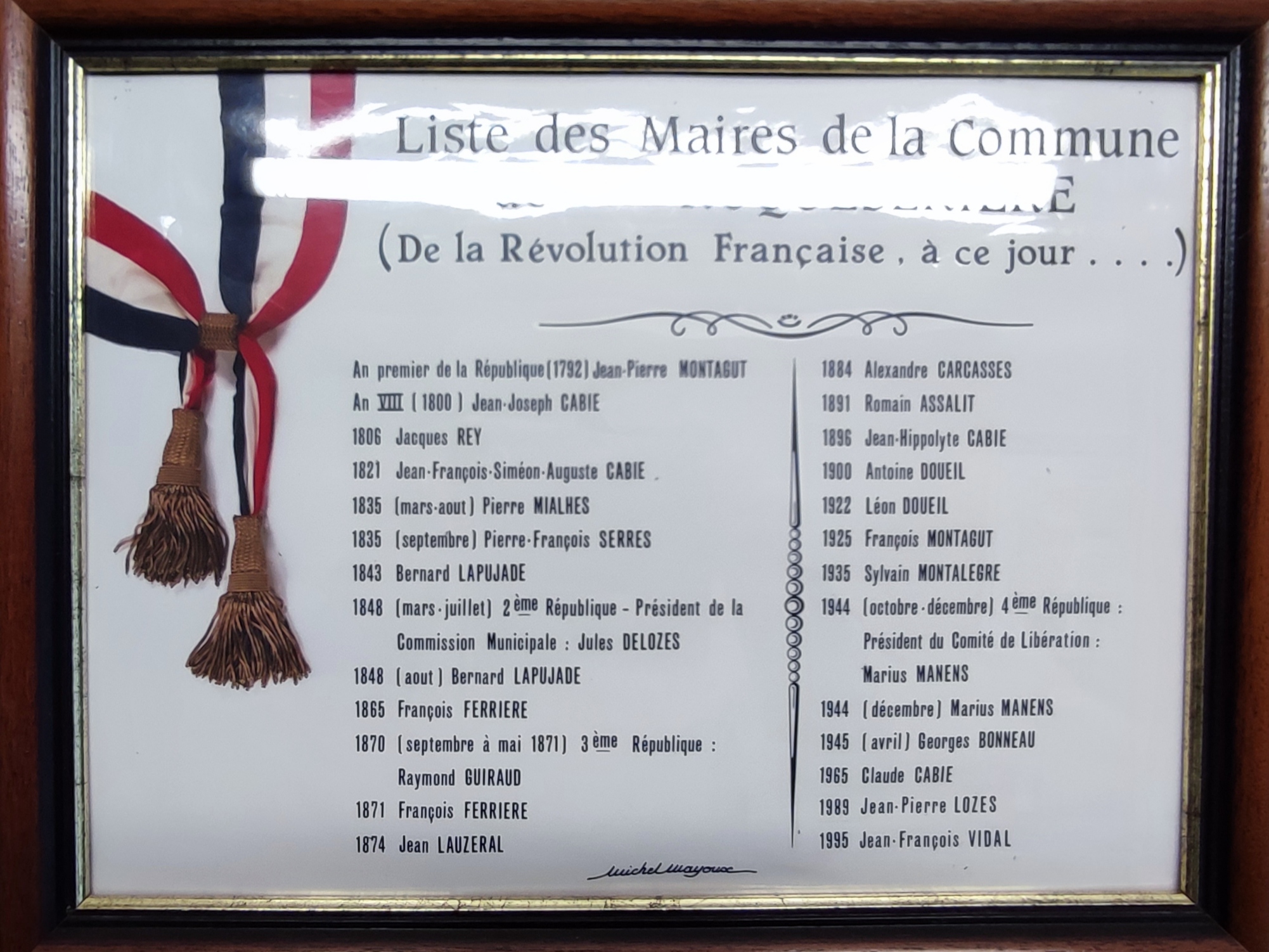 les anciens Maires ayant exerc&eacute; sur ROQUESERIERE